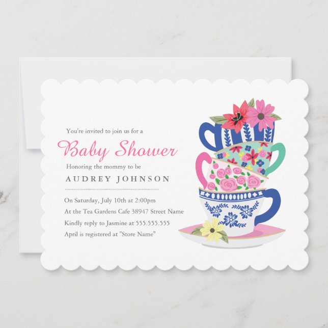 Tea Time Baby Shower Einladung (Vorderseite)