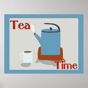 Tea Time Blue Pot Poster