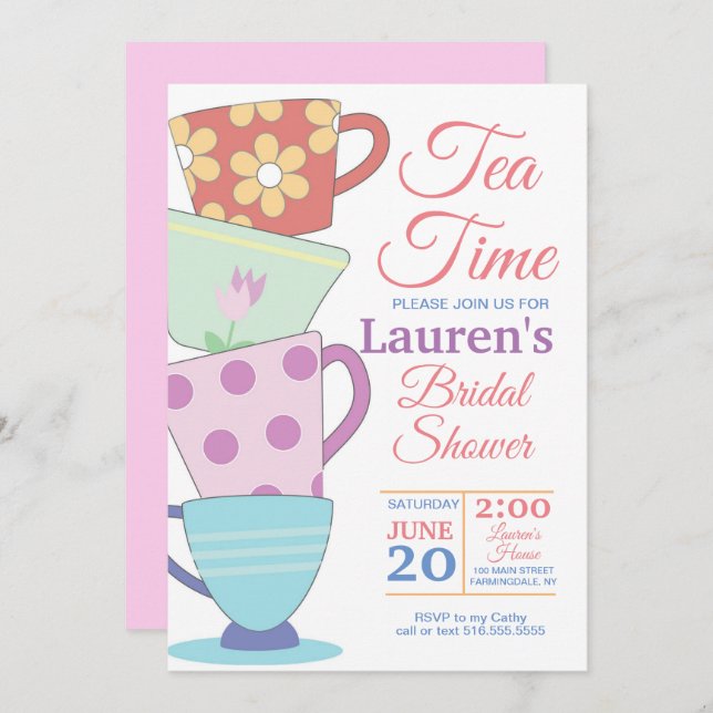 Tea Time Bridal Dusche Einladung (Vorne/Hinten)