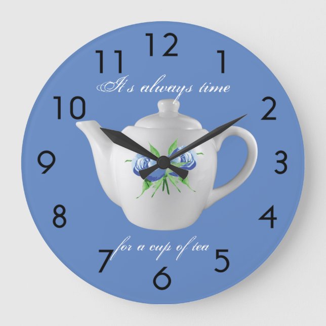 Tea Time Clock (blau) Große Wanduhr (Vorderseite)