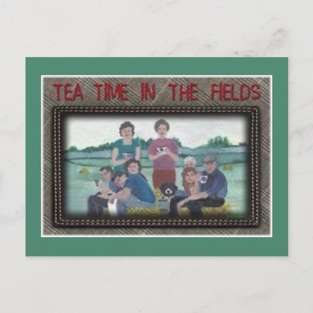 "Tea Time in the Fields" mit dekorativem Rand Postkarte (Vorderseite)