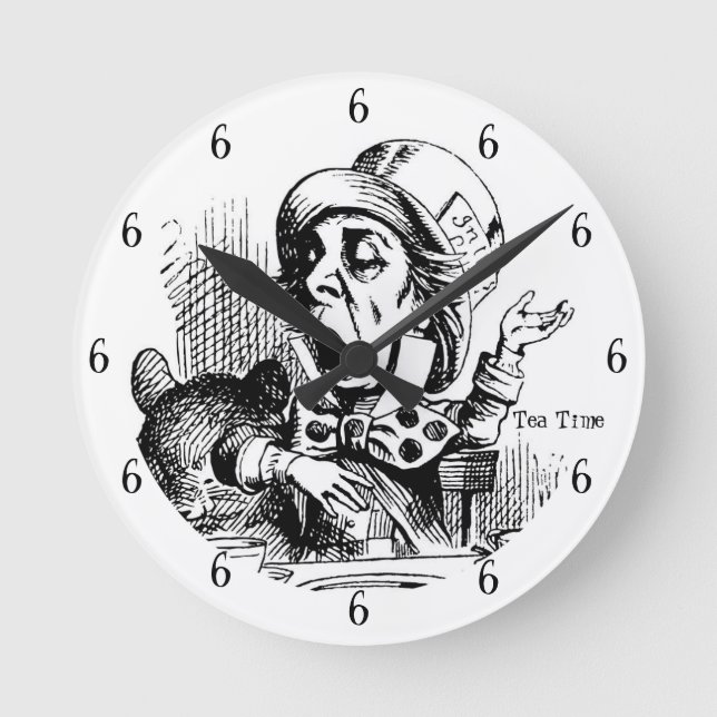Tea Time Mad Hatter Round Clock Runde Wanduhr (Vorderseite)