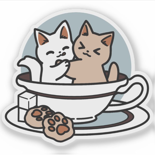Tea Time Meow Time - Niedliches Katzen- und Teedes Aufkleber (Vorderseite)