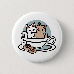 Tea Time Meow Time - Niedliches Katzen- und Teedes Button