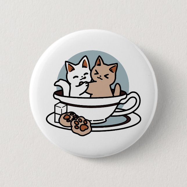 Tea Time Meow Time - Niedliches Katzen- und Teedes Button (Vorderseite)
