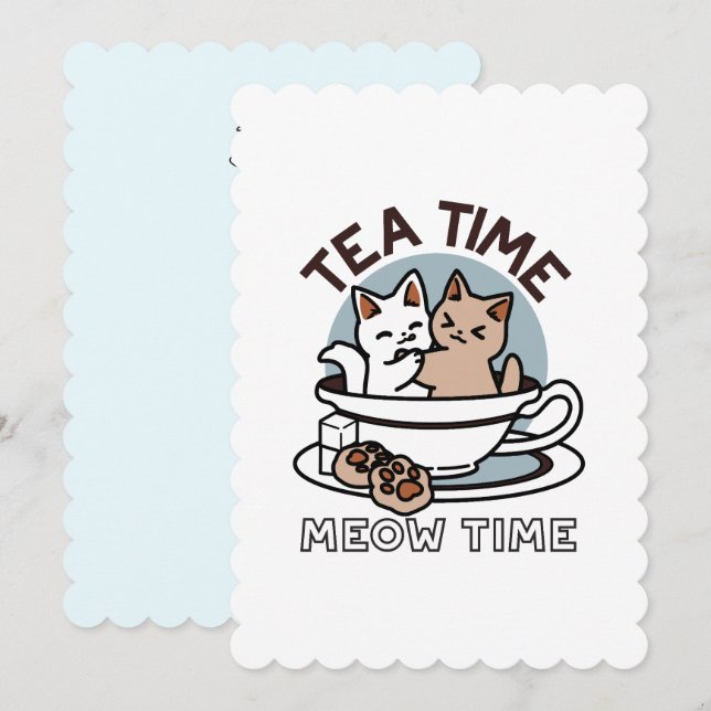 Tea Time Meow Time - Niedliches Katzen- und Teedes Einladung (Vorne/Hinten)