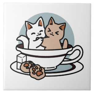 Tea Time Meow Time - Niedliches Katzen- und Teedes Fliese