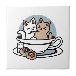 Tea Time Meow Time - Niedliches Katzen- und Teedes Fliese