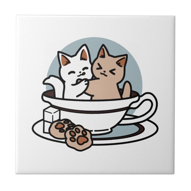 Tea Time Meow Time - Niedliches Katzen- und Teedes Fliese (Vorderseite)