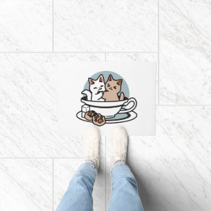 Tea Time Meow Time - Niedliches Katzen- und Teedes Fußmatte