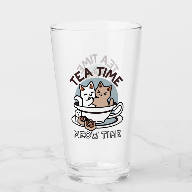 Tea Time Meow Time - Niedliches Katzen- und Teedes Glas (Vorderseite)