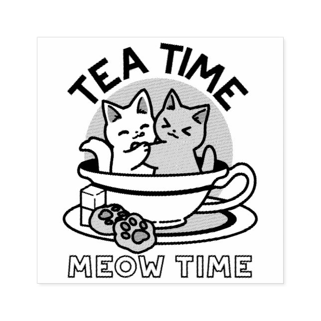 Tea Time Meow Time - Niedliches Katzen- und Teedes Gummistempel (Prägung)