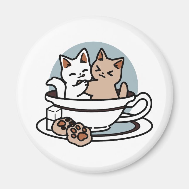 Tea Time Meow Time - Niedliches Katzen- und Teedes Magnet (Vorne)