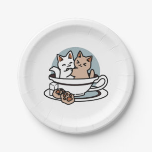 Tea Time Meow Time - Niedliches Katzen- und Teedes Pappteller