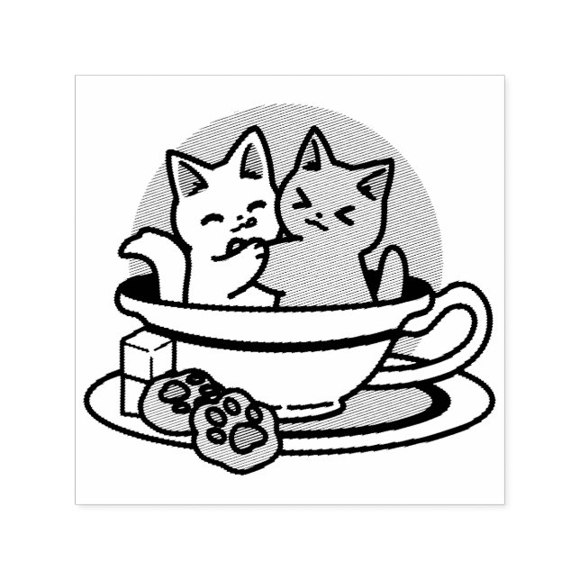 Tea Time Meow Time - Niedliches Katzen- und Teedes Permastempel (Design)