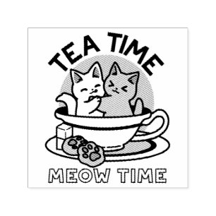 Tea Time Meow Time - Niedliches Katzen- und Teedes Permastempel