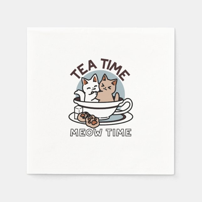 Tea Time Meow Time - Niedliches Katzen- und Teedes Serviette (Vorderseite)