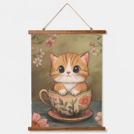 Tea Time mit einem winzigen Kitten Wandteppich Mit Holzrahmen