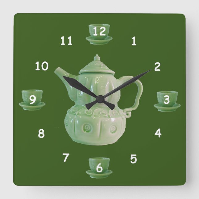 Tea Time Quadratische Wanduhr (Vorderseite)