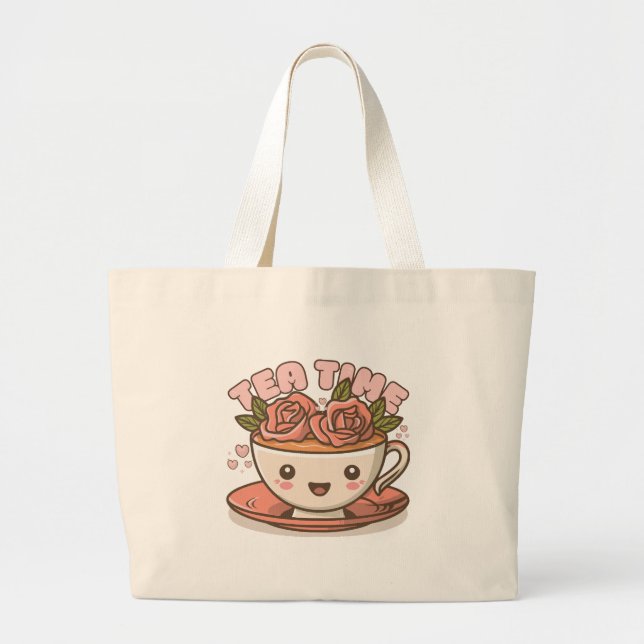 Tea Time Rose Tea Kawaii Jumbo Stoffbeutel (Vorne)