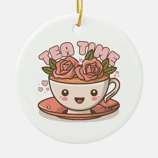 Tea Time Rose Tea Kawaii Keramik Ornament (Vorne)