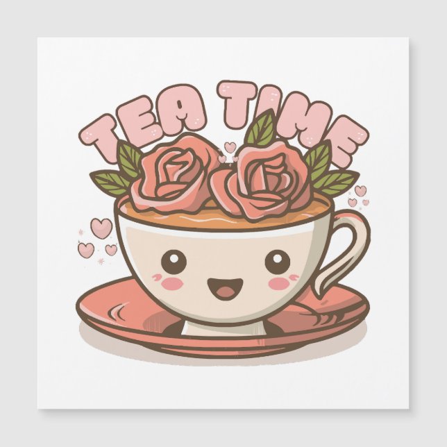 Tea Time Rose Tea Kawaii Magnetkarte (Vorderseite)