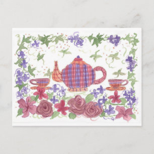 Tea Time Teapot und Blume Postkarte