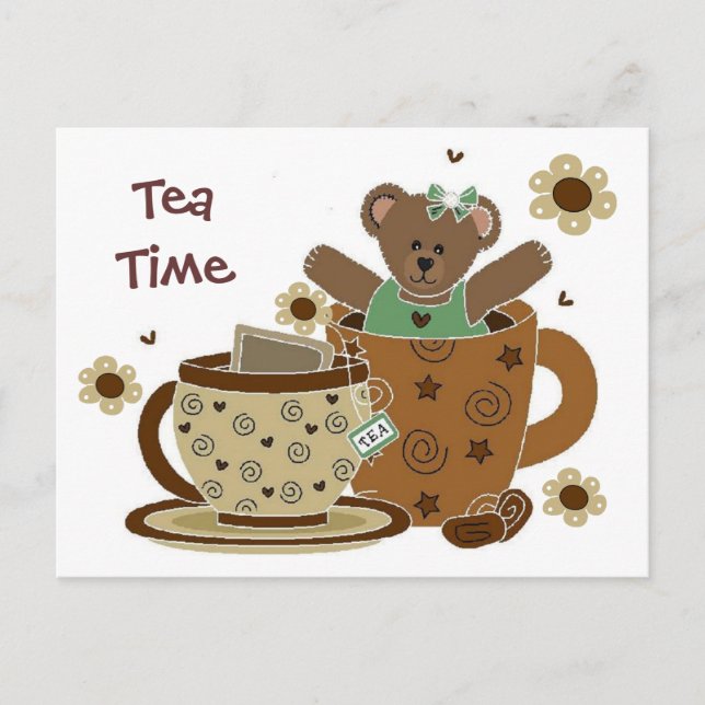 Tea Time Teddy Bear Postkarte (Vorderseite)