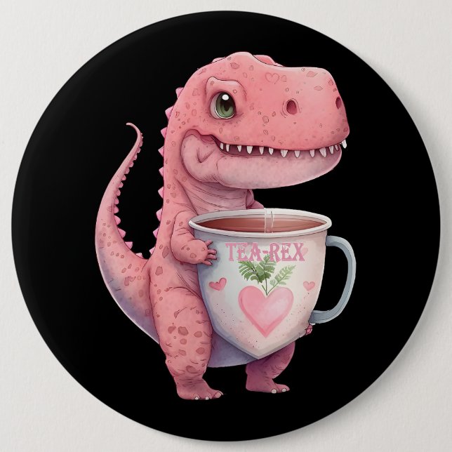 Tea Time TRex Dinosaur Niedlich Funny Chibi Kawaii Button (Vorderseite)