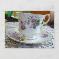 Tea Time - Vintage Violets Tea Cup Postkarte