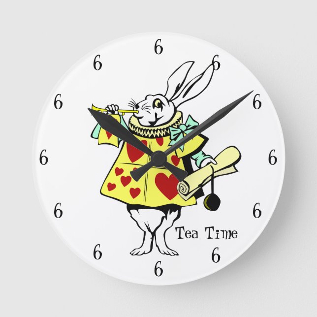 Tea Time White Rabbit Runde Wanduhr (Vorderseite)
