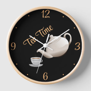 Tea Time Wood Gerahmt Wall Clock Uhr