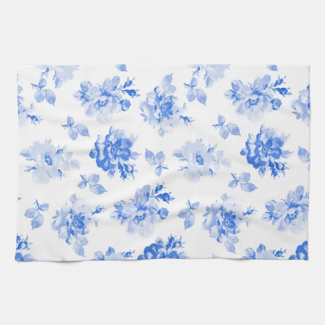 Tea Towel in delft blue roses Geschirrtuch (Horizontal)