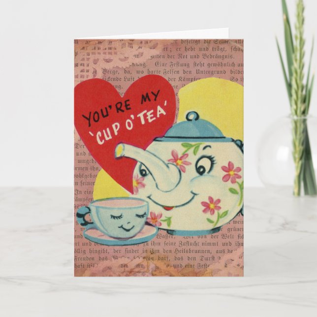 Tea Vintag Valentine Cup Feiertagskarte (Vorderseite)