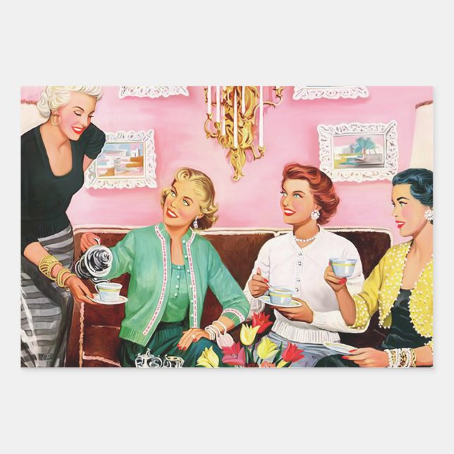 TEA VINTAGE KUNST DER 50ER JAHRE GESCHENKPAPIER SET (Vorderseite)