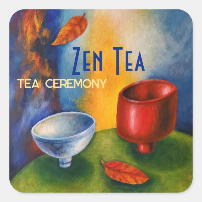 Tea Zen/Herbst Tee/Teezeremonie/ Quadratischer Aufkleber (Vorderseite)