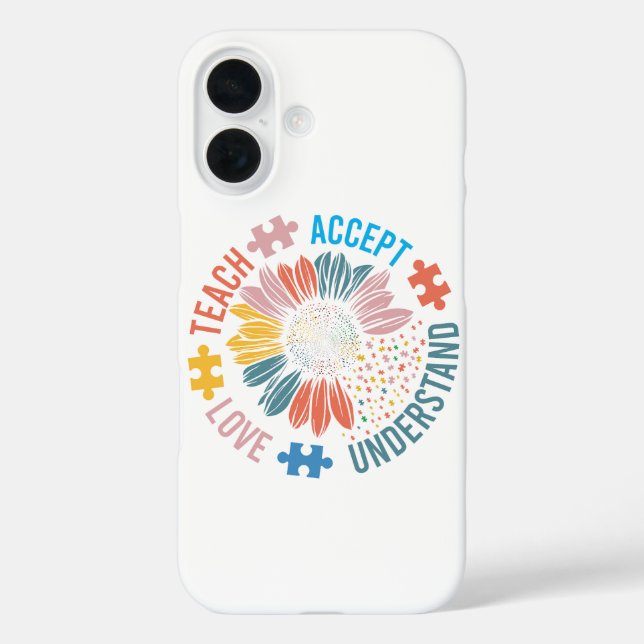 "Teach Accept Love Understand" Puzzle Piece Flower Case-Mate iPhone Hülle (Rückseite)