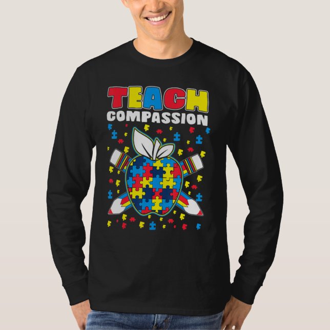 Teach Compassion Puzzle Piece Teacher Autism Aware T-Shirt (Vorderseite)