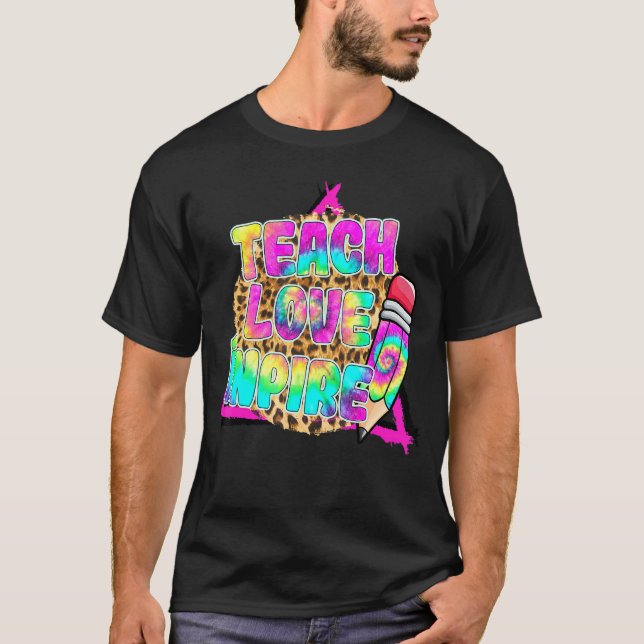 Teach Liebe Einbinden Niedlichen Bleistift Leopard T-Shirt (Vorderseite)