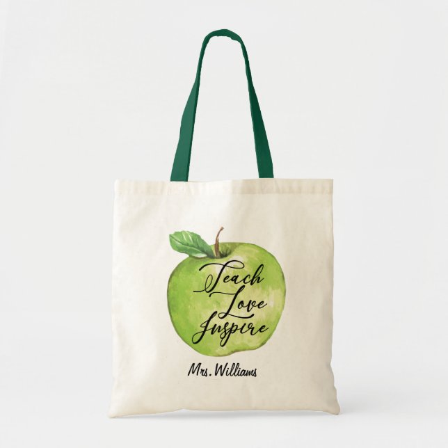 Teach, Liebe, Inspiriert Grüne Apfeltasche Tragetasche (Vorne)