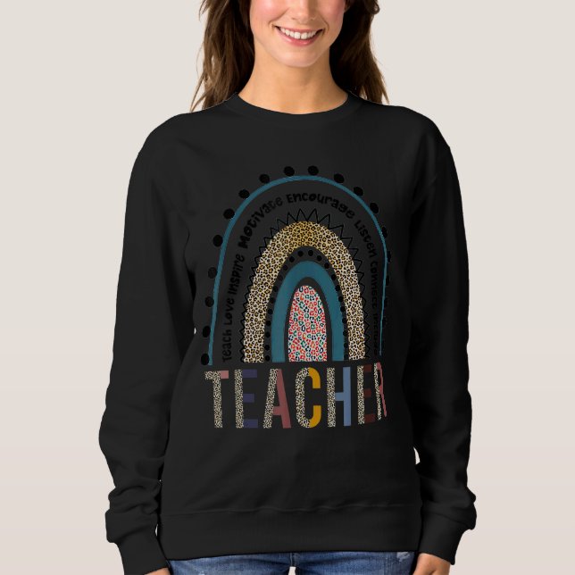 Teach Liebe Inspiriert Leopard Boho Rainbow Teach Sweatshirt (Vorderseite)