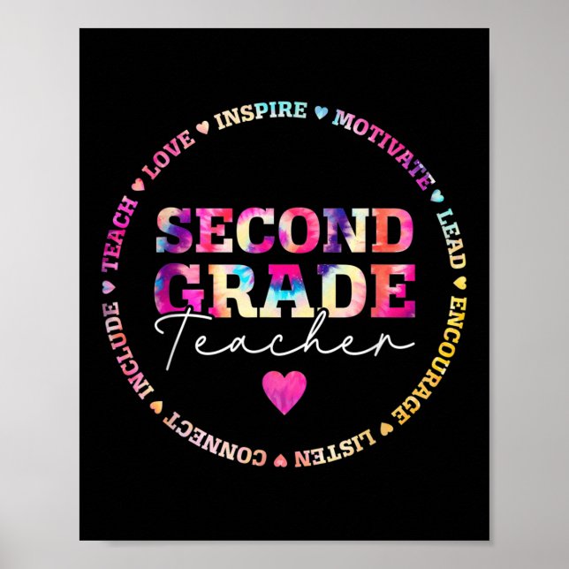 Teach Love Inspire 2nd Grade Teacher Tie Dye Back  Poster (Vorne)