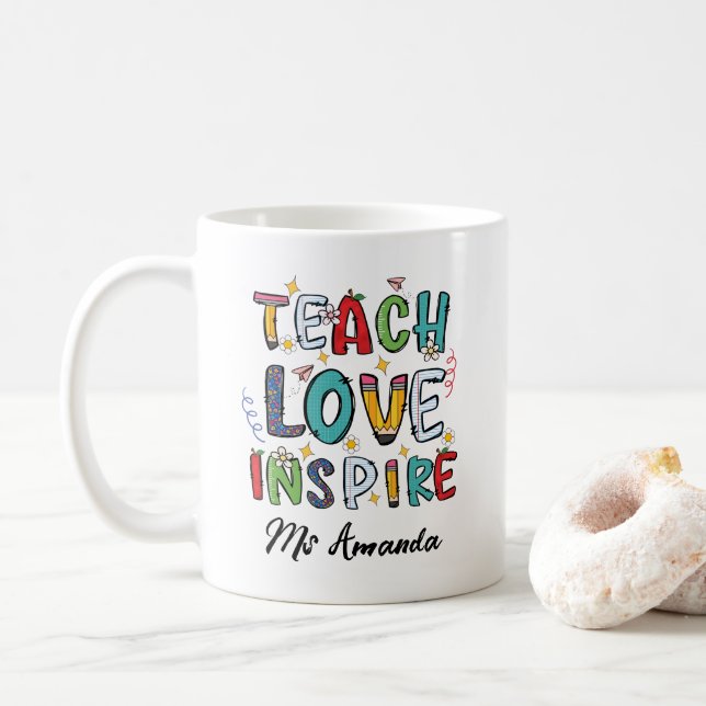 Teach Love Inspire Personalized Teacher Gift Kaffeetasse (Mit Donut)