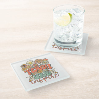 teach love inspire retro back to school glasuntersetzer