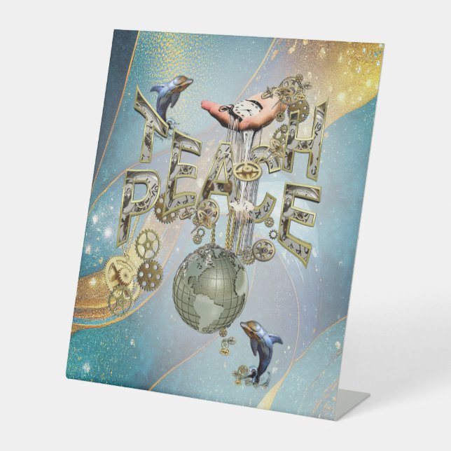 Teach Peace Christmas Ansammlung Geschenke Sockelschild (Vorderseite)