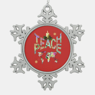 Teach-Peace-Dekoration Schneeflocken Zinn-Ornament