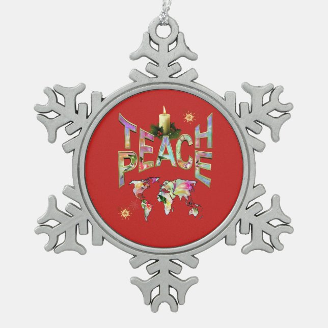 Teach-Peace-Dekoration Schneeflocken Zinn-Ornament (Vorderseite)