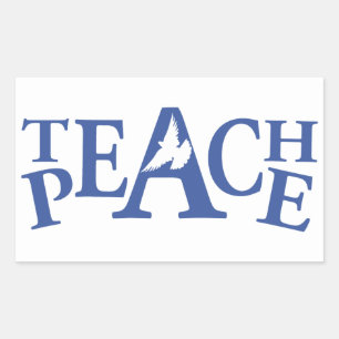 Teach Peace Single taucht blaue Textetiketten auf Rechteckiger Aufkleber
