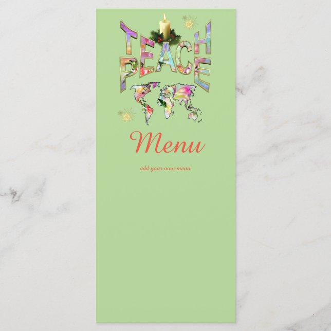 Teach-Peace Weihnachtsessen Party Menükarte (Vorderseite)