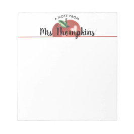 Teacher Apple Heart Red Script Name Notepad Notizblock
